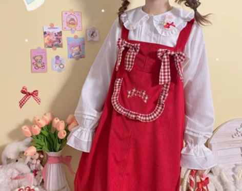 小奶糖 原创设计蝴蝶结刺绣背带裙软妹少女可...