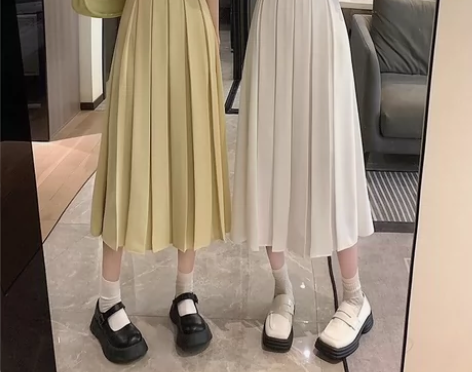 百褶裙2023春夏新款小个子a字高腰显瘦半...