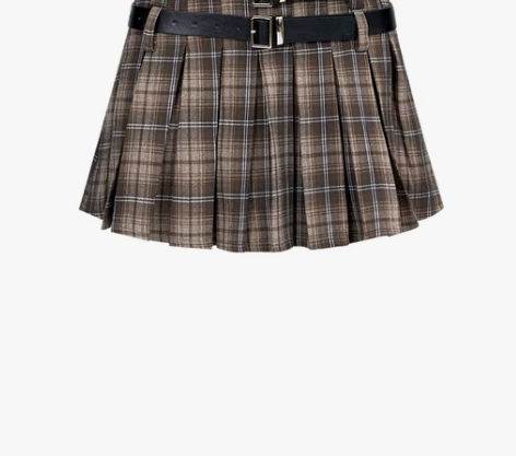 APEA美式复古学院风百褶裙女秋冬辣妹双腰...