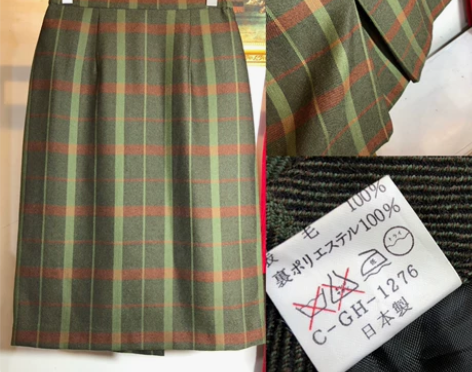 复古港风格子古着裙子vintage高腰羊毛...