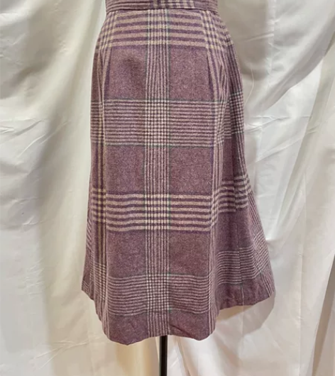 日本羊毛半身裙香芋紫百褶裙子复古港风格子古...