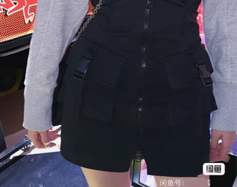 林姗姗工装风口袋高腰短裙女半身裙酷酷机能风...