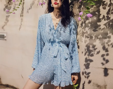 法式长袖V领雪纺度假风连体裤配腰带 感兴趣...