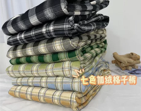 格子加绒阔腿裤女裤加厚羊羔绒休闲裤 女冬季...