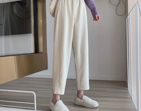 灯芯绒阔腿裤子女春季加绒加厚宽松直筒奶奶裤...