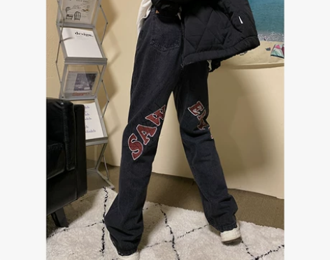 黑色牛仔裤女春季新款韩版宽松设计感小众美式...