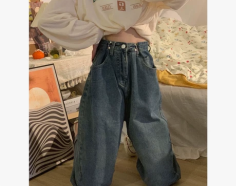 大码胖mm牛仔裤女春秋2023新款韩版高腰...