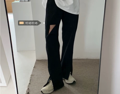 大码2021新款夏胖mm破洞牛仔裤女直筒高...
