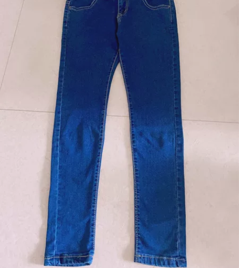 深蓝色高腰牛仔排扣弹力修身紧身显瘦小脚铅笔...