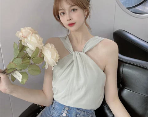 纯欲挂脖吊带背心女夏宽松2021外穿潮酷i...