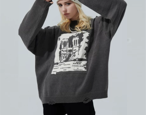 CODICE潮牌巴黎圣母院破坏毛衣男嘻哈情...