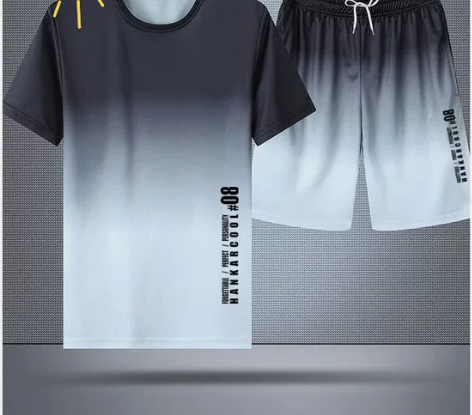 两件套运动装男短袖t恤休闲运动裤 夏季宽松...