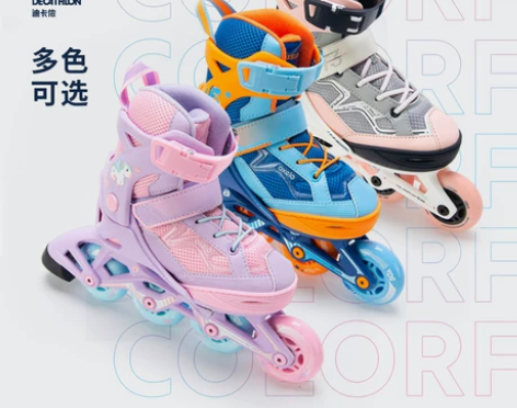 迪卡侬溜冰鞋儿童初学者轮滑鞋闪光轮女童男孩...