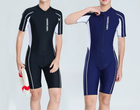 青少年学生成人男士游泳衣连体短袖五分泳裤专...