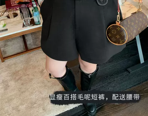胖佳佳大码定制毛呢短裤女秋冬新款外穿宽松休...