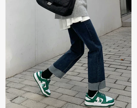 出 港味潮人馆  深蓝色直筒牛仔裤女秋季小...