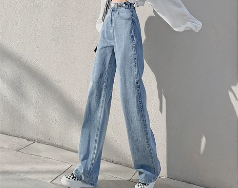 【99价】高腰牛仔裤女直筒宽松2022年新...