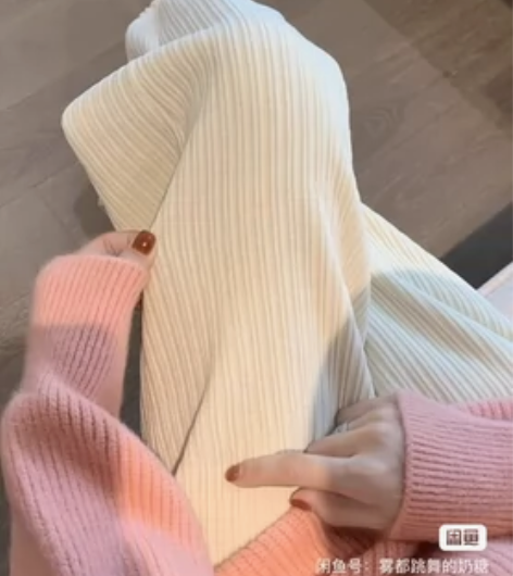 白色灯芯绒阔腿裤女秋冬宽松直筒休闲高腰垂感...