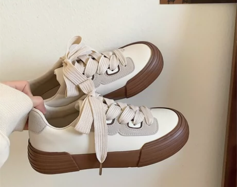 全新 美式复古焦糖色帆布鞋女2023春季百...