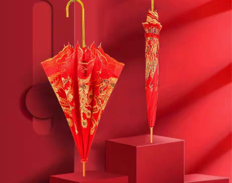 转卖【狂欢价】红伞婚庆结婚出嫁伞蕾丝花边刺...