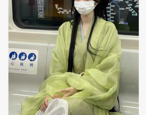 转卖原创绿色汉服女魏晋制古装中国风广袖交领...