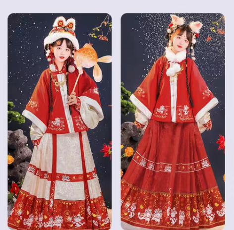 包邮茗月萱 嗨皮兔明制拜年服方领加绒披袄马...