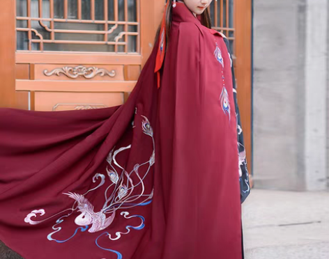 转卖如梦霓裳汉服女斗篷翎羽长款加绒保暖披风...