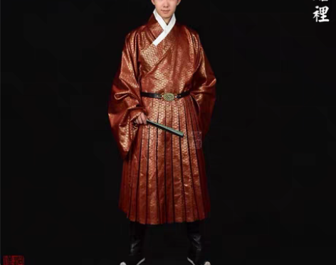 包邮【洞庭漢風漢服】紅金織錦緞貼裡贴里【赤...