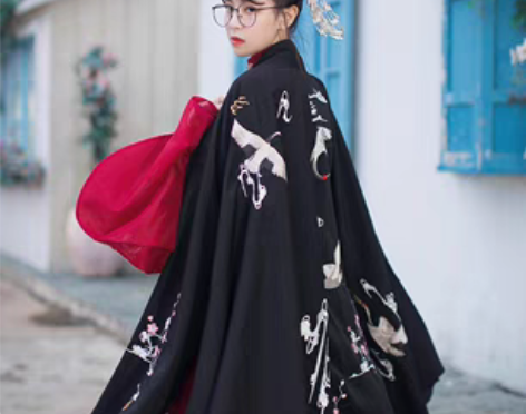 转卖【槐序赋】汉服刺绣仙鹤和靖明制披风尾单...