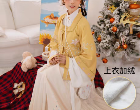 转卖清梳原创松连枝汉服女明制方领半袖刺绣百...