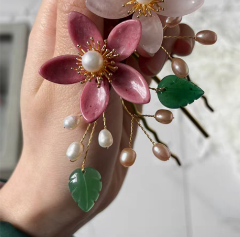 包邮蔷薇辉粉晶玛瑙淡水珍珠汉服汉元素Lol...