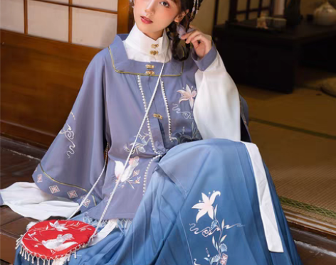 转卖清梳原创松连枝汉服女明制方领半袖刺绣百...