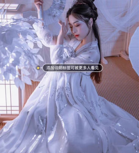 艺缕原创春夏款传统汉服女齐胸襦裙白色日常清...