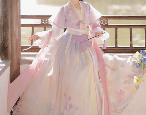 转卖洛苓唐褙子汉服女圆领短衫褶裙原创齐腰中...