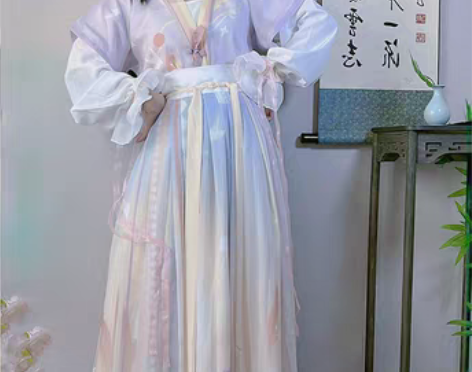 转卖洛苓幽兰 唐褙子汉服夏款女圆领短衫褶裙...