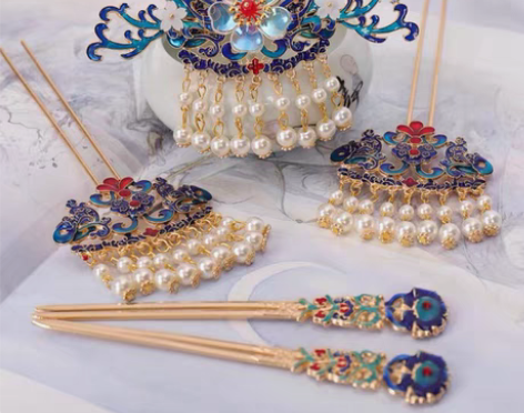 包邮福利价！包邮5件套！全新汉服珍珠流苏烧...