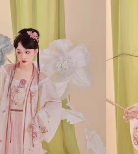 七月夕 夜莺与玫瑰 明制立领绣花长衫吊带一...