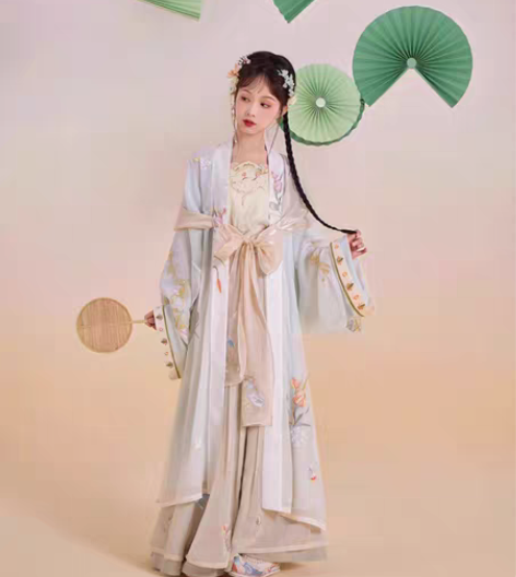 七月夕 琉璃翠 宋制改良绣花吊带双层长衫印...