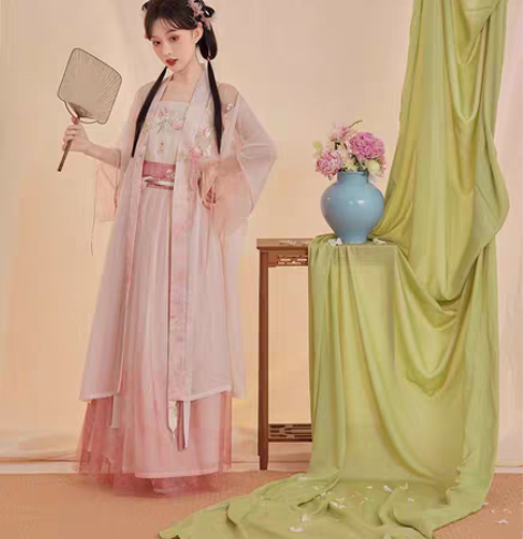 包邮七月夕宋制汉服 蜜桃初夏 绣花吊带对襟...
