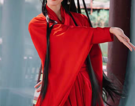 转卖红色汉服女秋冬直裾古风上班穿超仙气古装...