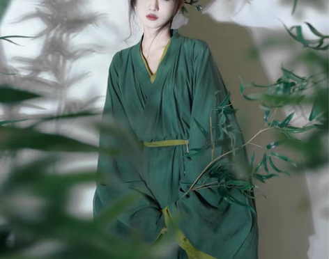 转卖绿色汉服女冬款上班穿直裾古装魏晋古风改...
