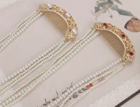 包邮35元包邮 原创汉服头饰百搭珍珠发梳古...