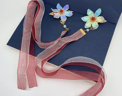 转卖耀如春华 渐变花发夹飘带 原创汉服头饰...