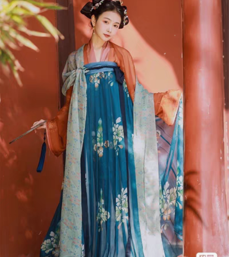 包邮撷芳集唐风齐胸印花破裙汉服 图片色是破...