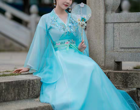 转卖古装改良汉服女蓝色古典舞蹈演出服装古风...