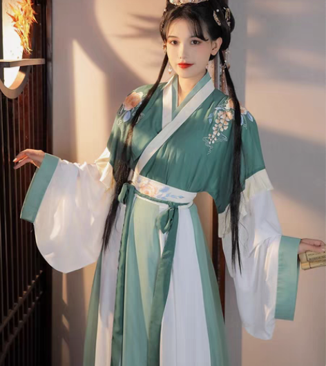 包邮柒邑阑珊汉服女正品原创晋制交领半袖齐腰...