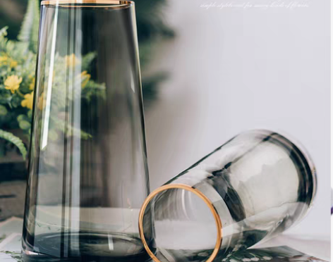 转卖轻奢描金透明玻璃花瓶干花客厅花器摆件装...