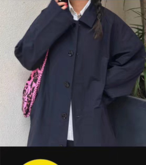 包邮日系风衣工装外套防风长款复古明线设计宽...