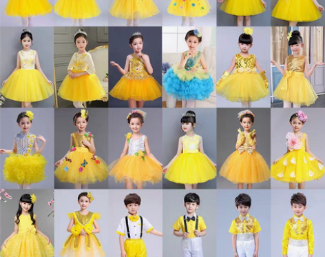 转卖儿童演出服女童黄色花儿朵朵向太阳舞蹈跳...