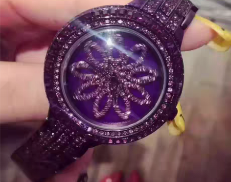 转卖新款紫色时来运转手表 镶钻满钻钢带女表...
